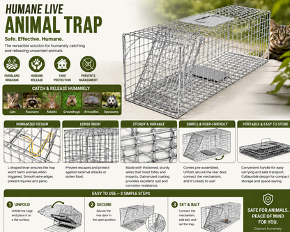 Coremaster Humane Live Animal Trap - Foldable Galvanized Steel Cage