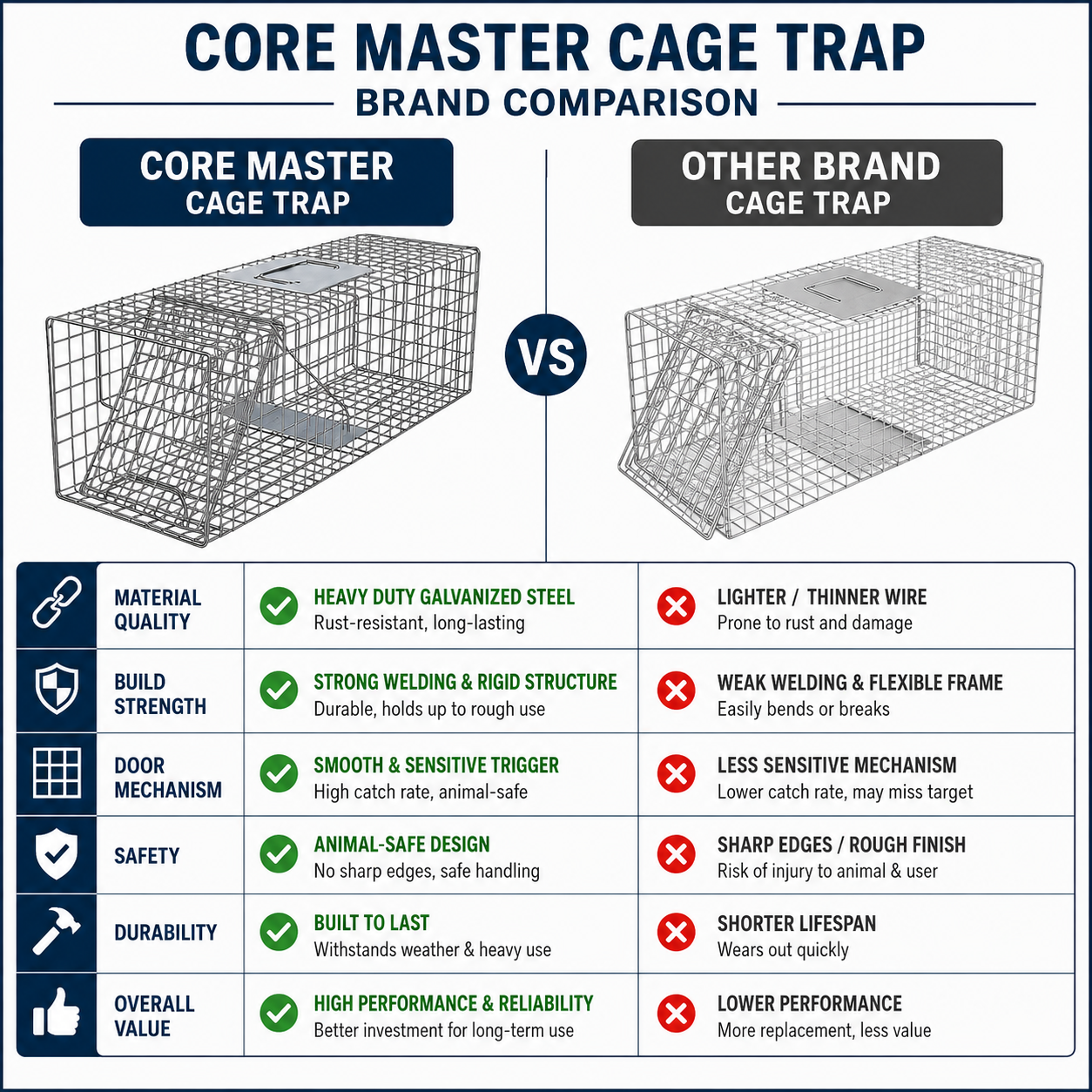 Coremaster Humane Live Animal Trap - Foldable Galvanized Steel Cage