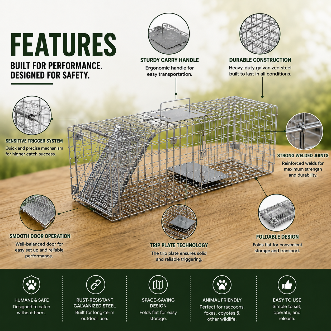 Coremaster Humane Live Animal Trap - Foldable Galvanized Steel Cage