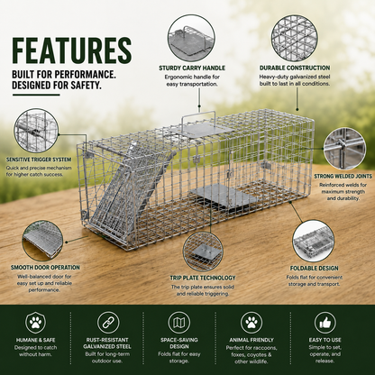 Coremaster Humane Live Animal Trap - Foldable Galvanized Steel Cage