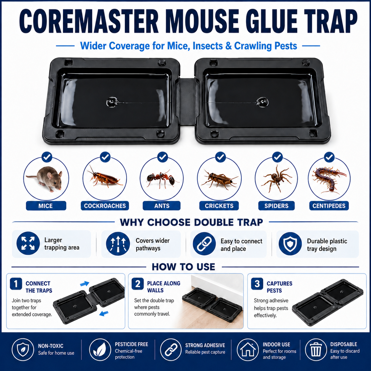 Coremaster Mouse Glue Traps for Indoor Rodent Control - 4 Pack