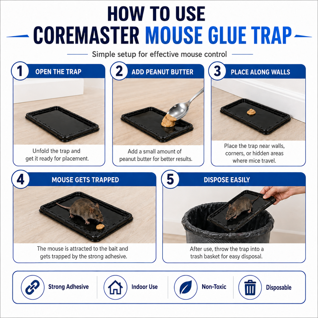 Coremaster Mouse Glue Traps for Indoor Rodent Control - 4 Pack