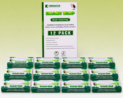 Coremaster Cockroach Traps with Adhesive & Grain Attractant - 12 Pack