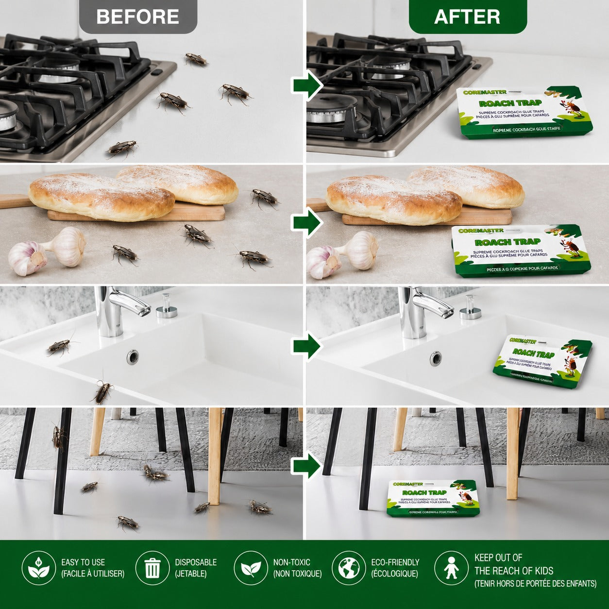 Coremaster Cockroach Traps with Adhesive & Grain Attractant - 12 Pack