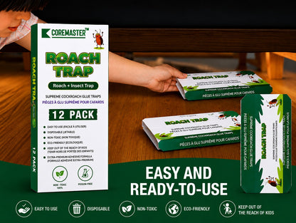 Coremaster Cockroach Traps with Adhesive & Grain Attractant - 12 Pack