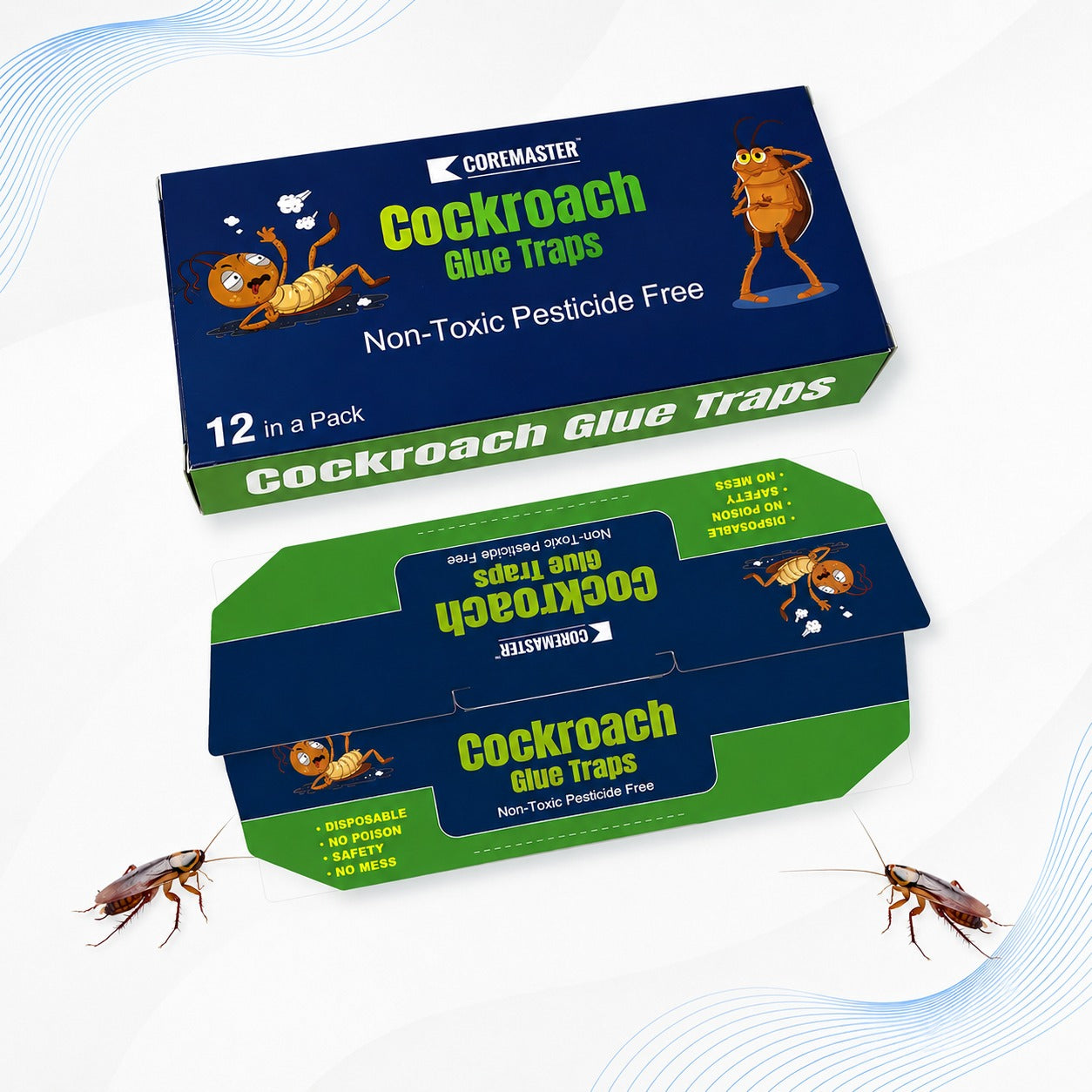 Coremaster Blue Cockroach Glue Traps for Indoor Use - 12 Pack