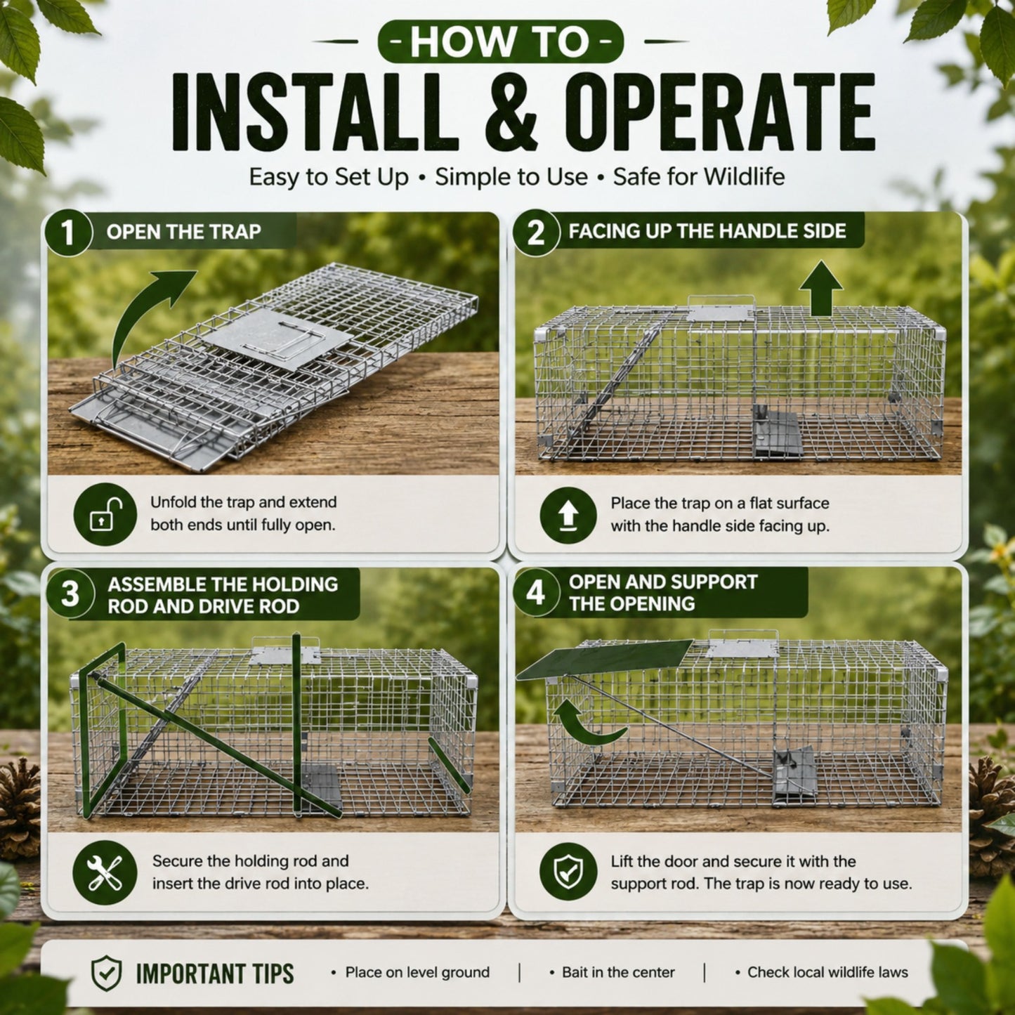 Coremaster Humane Live Animal Trap - Foldable Galvanized Steel Cage
