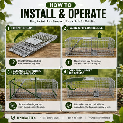 Coremaster Humane Live Animal Trap - Foldable Galvanized Steel Cage