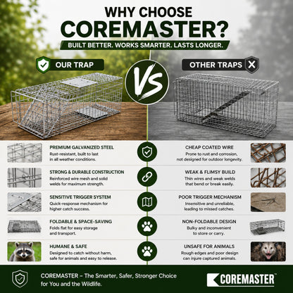 Coremaster Humane Live Animal Trap - Foldable Galvanized Steel Cage
