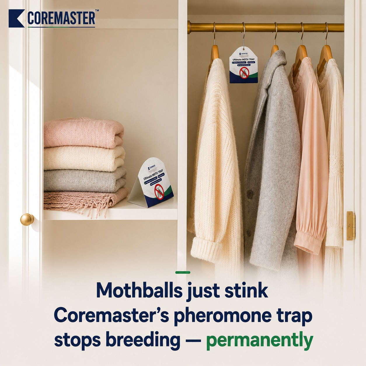 Coremaster Clothes Moth Traps - Pheromone Traps for Wardrobes & Closets (4 & 8 Pack)