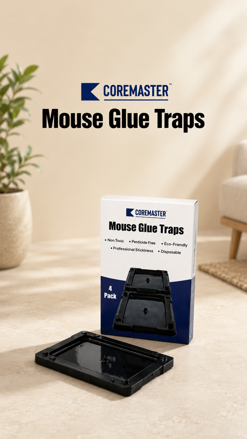 Coremaster Mouse Glue Traps for Indoor Rodent Control - 4 Pack